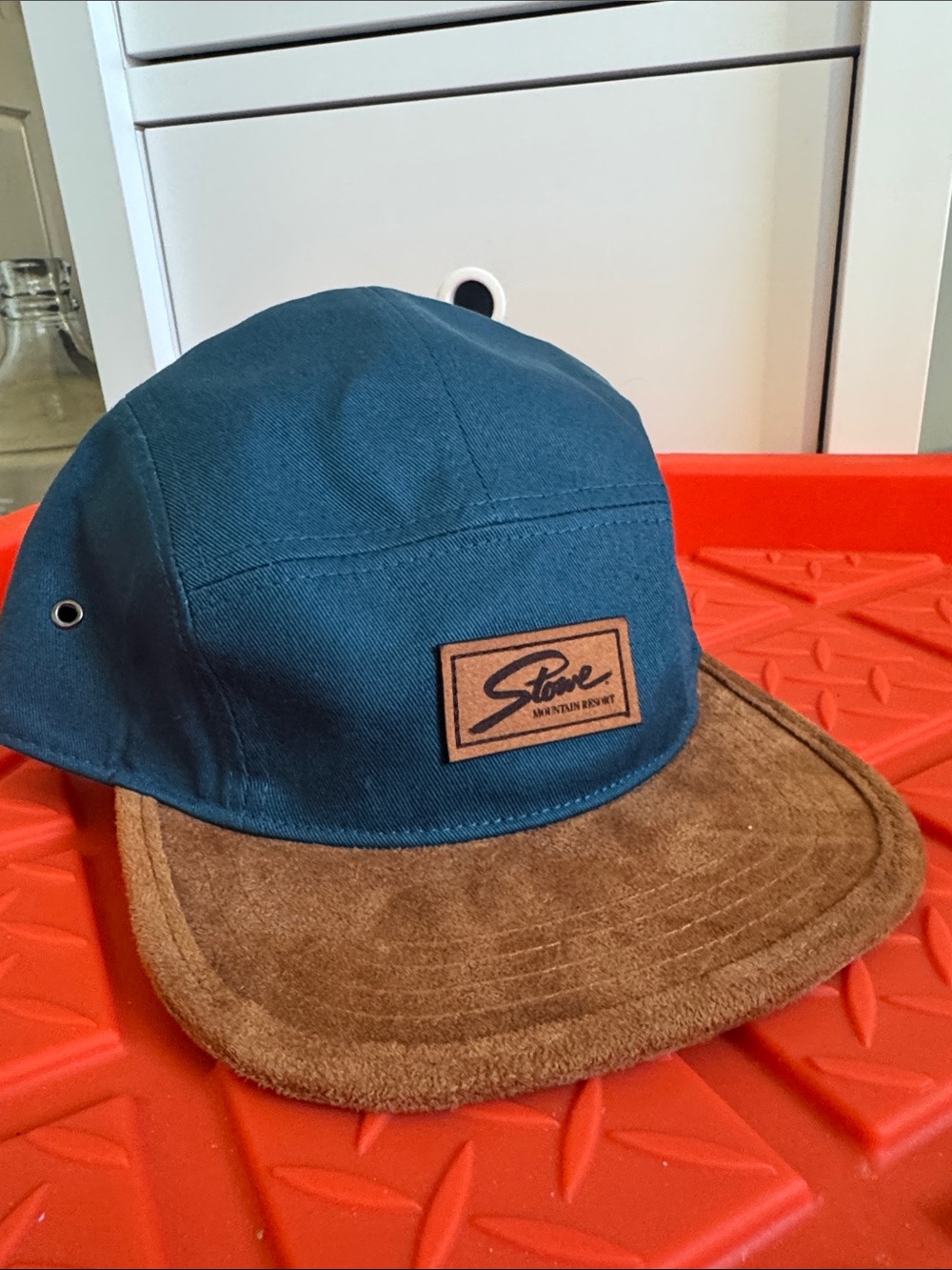 Stowe Mountain Resort Five-Panel Cap in Teal and Brown